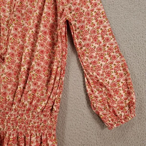 Sundance Tunic Womens Small Pink Floral Elastic Waist Delicate Blouse Tie Neck - Picture 2 of 15